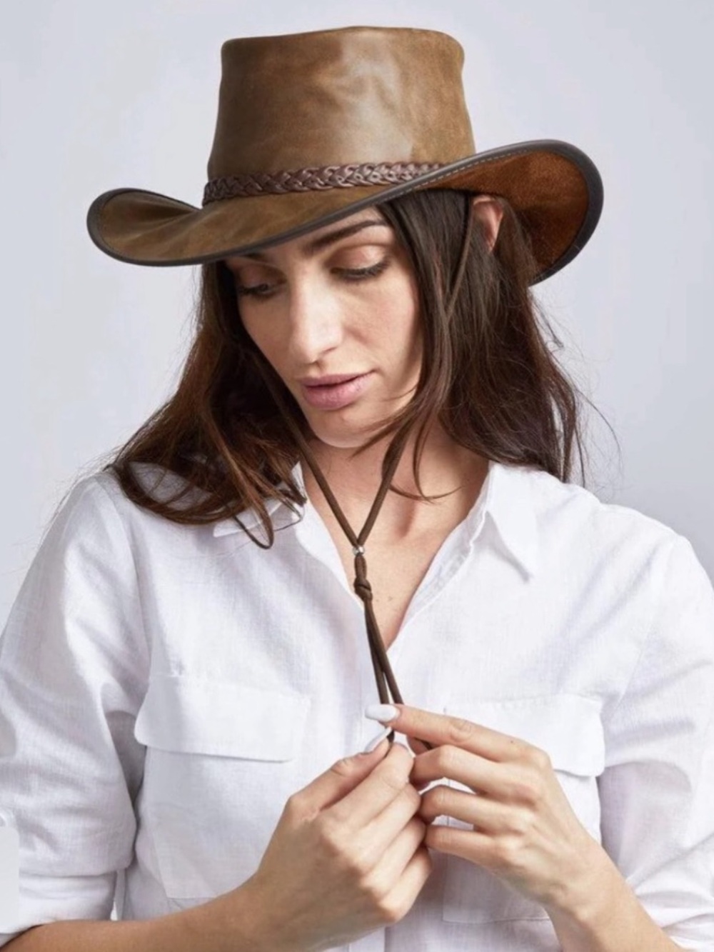 American Hat Makers Crusher Leather Cowboy Hat Premium Crushable Outback Size M